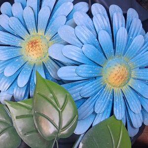 Blue and Green Metal Flower Garden Stakes